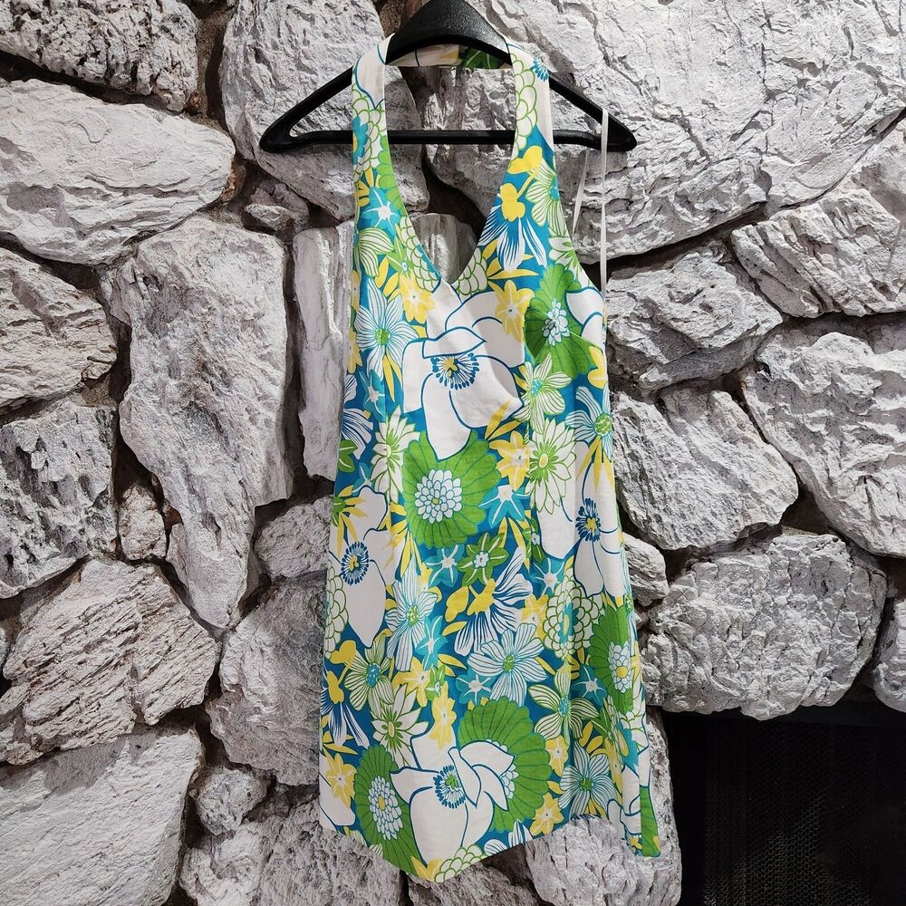 Vintage Y2K Print Mini Dress Halter style fits size small